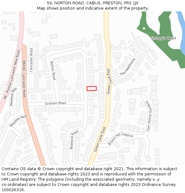 59, NORTON ROAD, CABUS, PRESTON, PR3 1JX: Location map and indicative extent of plot