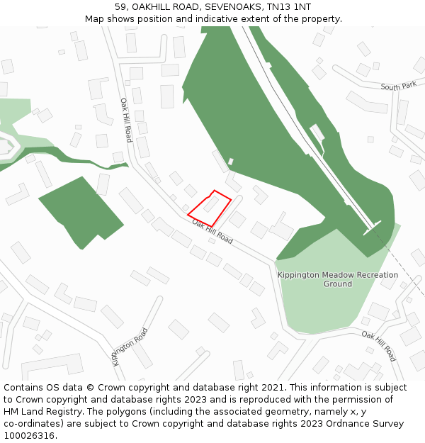 59, OAKHILL ROAD, SEVENOAKS, TN13 1NT: Location map and indicative extent of plot