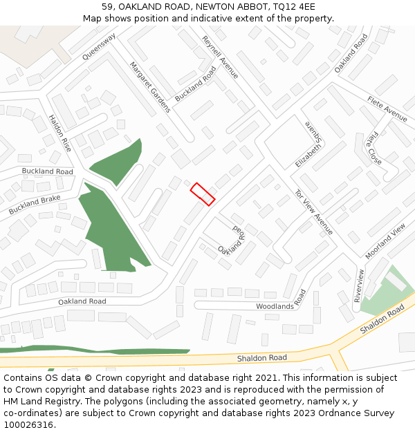 59, OAKLAND ROAD, NEWTON ABBOT, TQ12 4EE: Location map and indicative extent of plot