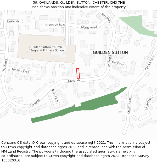 59, OAKLANDS, GUILDEN SUTTON, CHESTER, CH3 7HE: Location map and indicative extent of plot