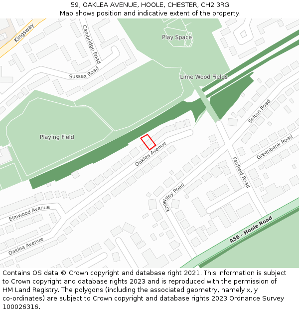 59, OAKLEA AVENUE, HOOLE, CHESTER, CH2 3RG: Location map and indicative extent of plot