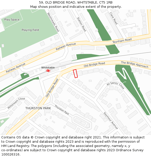 59, OLD BRIDGE ROAD, WHITSTABLE, CT5 1RB: Location map and indicative extent of plot