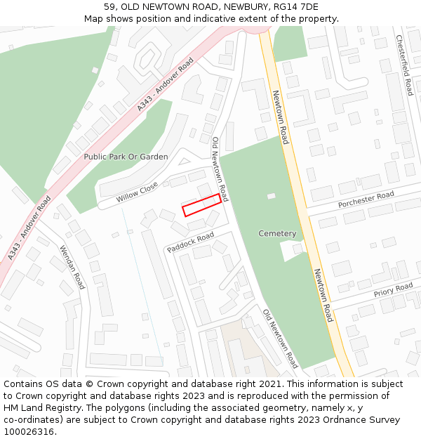 59, OLD NEWTOWN ROAD, NEWBURY, RG14 7DE: Location map and indicative extent of plot