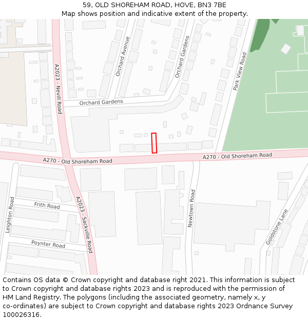 59, OLD SHOREHAM ROAD, HOVE, BN3 7BE: Location map and indicative extent of plot