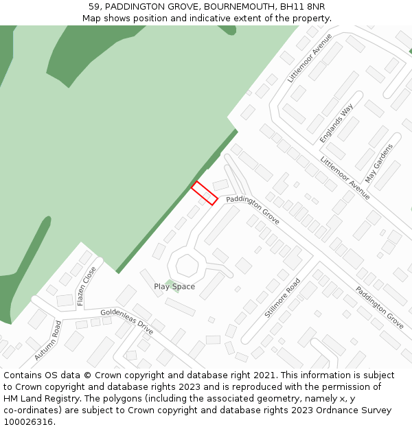 59, PADDINGTON GROVE, BOURNEMOUTH, BH11 8NR: Location map and indicative extent of plot