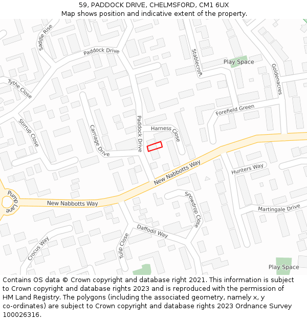 59, PADDOCK DRIVE, CHELMSFORD, CM1 6UX: Location map and indicative extent of plot