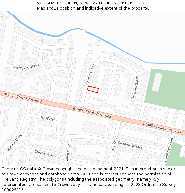 59, PALMERS GREEN, NEWCASTLE UPON TYNE, NE12 9HF: Location map and indicative extent of plot