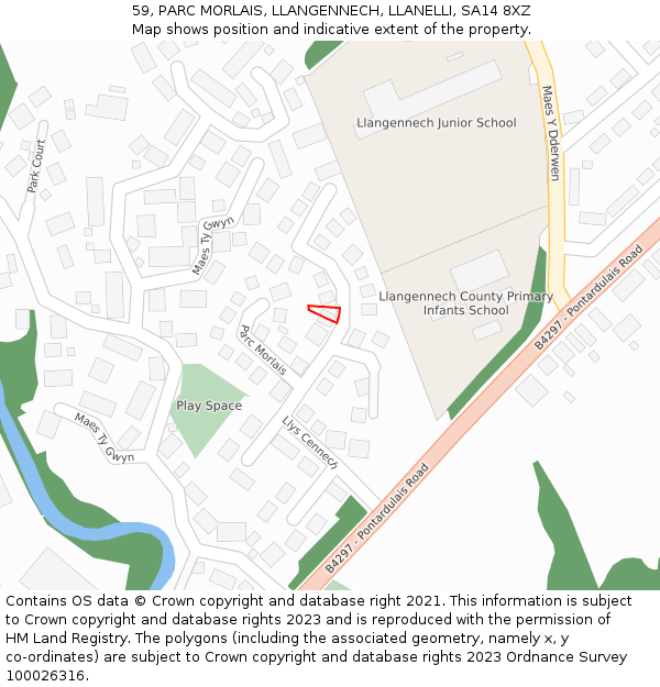 59, PARC MORLAIS, LLANGENNECH, LLANELLI, SA14 8XZ: Location map and indicative extent of plot