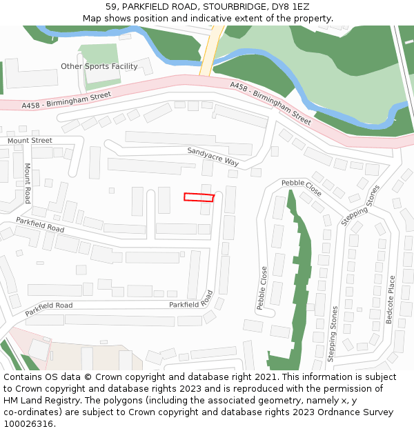 59, PARKFIELD ROAD, STOURBRIDGE, DY8 1EZ: Location map and indicative extent of plot