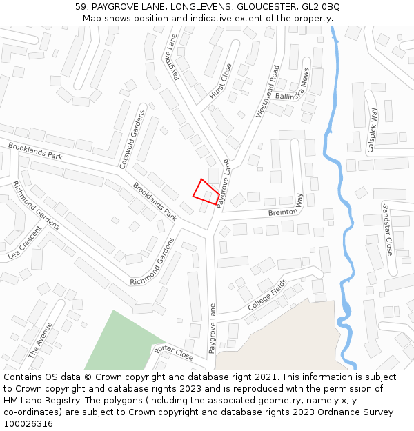 59, PAYGROVE LANE, LONGLEVENS, GLOUCESTER, GL2 0BQ: Location map and indicative extent of plot