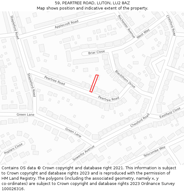 59, PEARTREE ROAD, LUTON, LU2 8AZ: Location map and indicative extent of plot