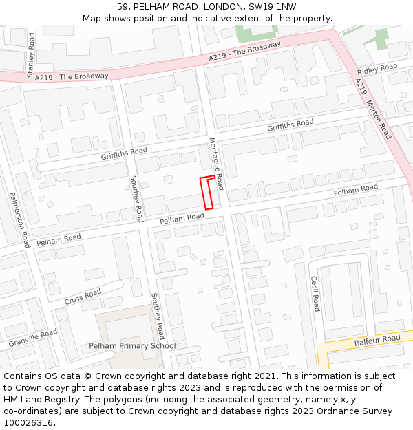 59, PELHAM ROAD, LONDON, SW19 1NW: Location map and indicative extent of plot