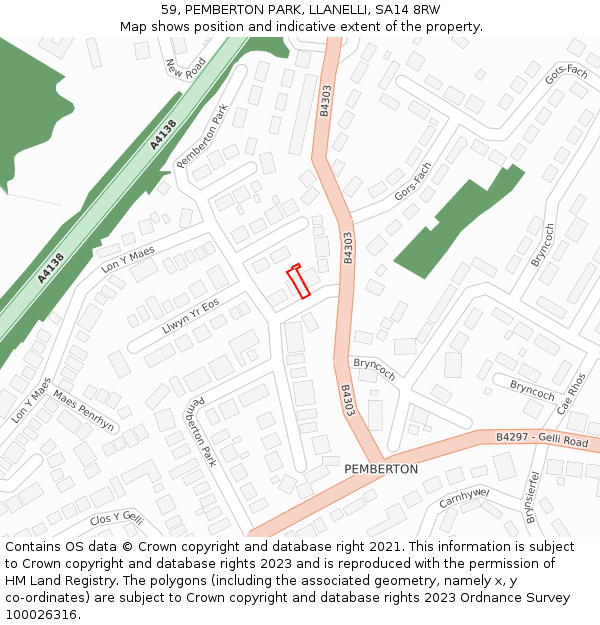 59, PEMBERTON PARK, LLANELLI, SA14 8RW: Location map and indicative extent of plot