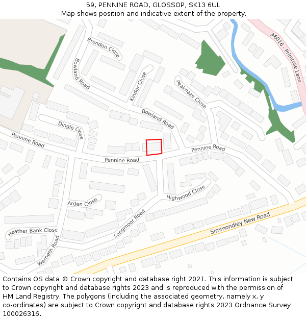 59, PENNINE ROAD, GLOSSOP, SK13 6UL: Location map and indicative extent of plot