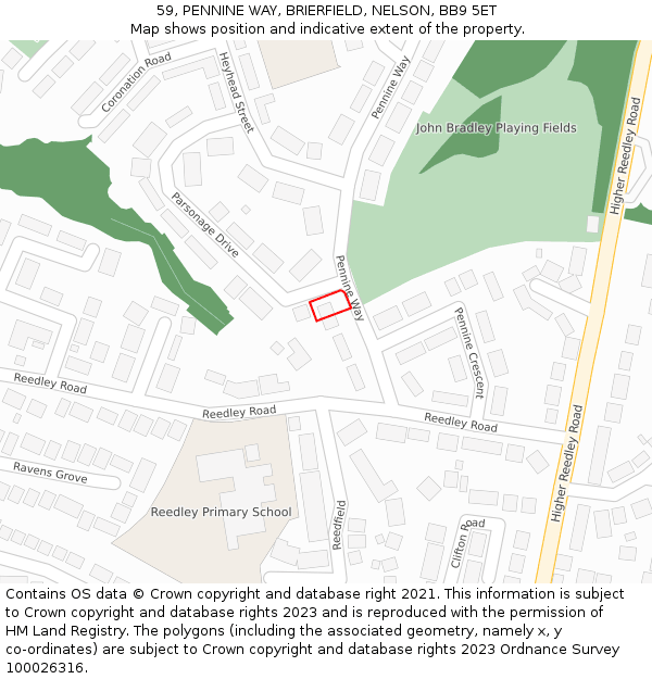 59, PENNINE WAY, BRIERFIELD, NELSON, BB9 5ET: Location map and indicative extent of plot