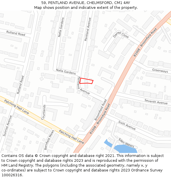 59, PENTLAND AVENUE, CHELMSFORD, CM1 4AY: Location map and indicative extent of plot