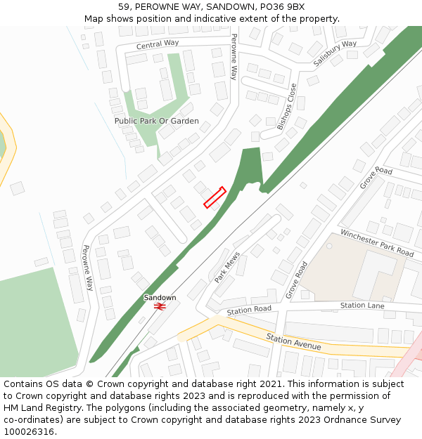 59, PEROWNE WAY, SANDOWN, PO36 9BX: Location map and indicative extent of plot