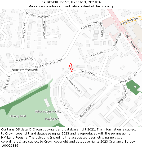 59, PEVERIL DRIVE, ILKESTON, DE7 8EA: Location map and indicative extent of plot