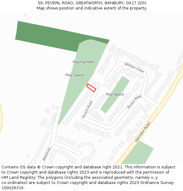 59, PEVERIL ROAD, GREATWORTH, BANBURY, OX17 2DN: Location map and indicative extent of plot