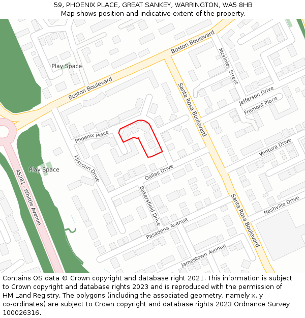 59, PHOENIX PLACE, GREAT SANKEY, WARRINGTON, WA5 8HB: Location map and indicative extent of plot