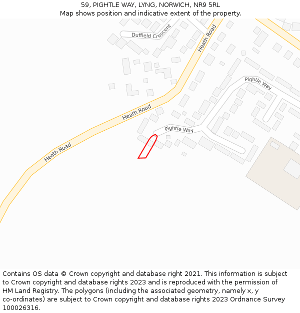 59, PIGHTLE WAY, LYNG, NORWICH, NR9 5RL: Location map and indicative extent of plot