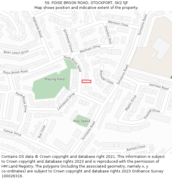 59, POISE BROOK ROAD, STOCKPORT, SK2 5JF: Location map and indicative extent of plot