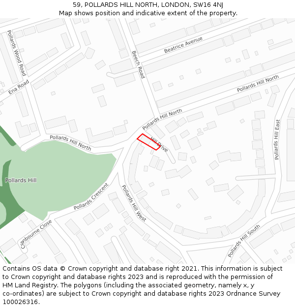 59, POLLARDS HILL NORTH, LONDON, SW16 4NJ: Location map and indicative extent of plot
