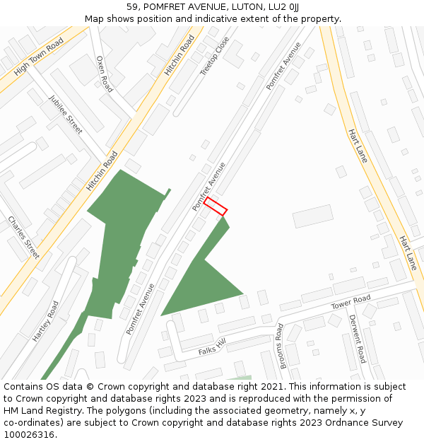 59, POMFRET AVENUE, LUTON, LU2 0JJ: Location map and indicative extent of plot