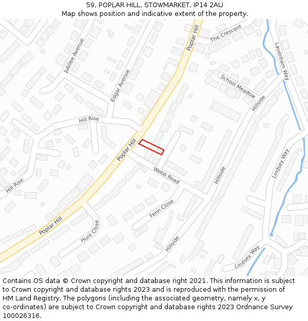 59, POPLAR HILL, STOWMARKET, IP14 2AU: Location map and indicative extent of plot