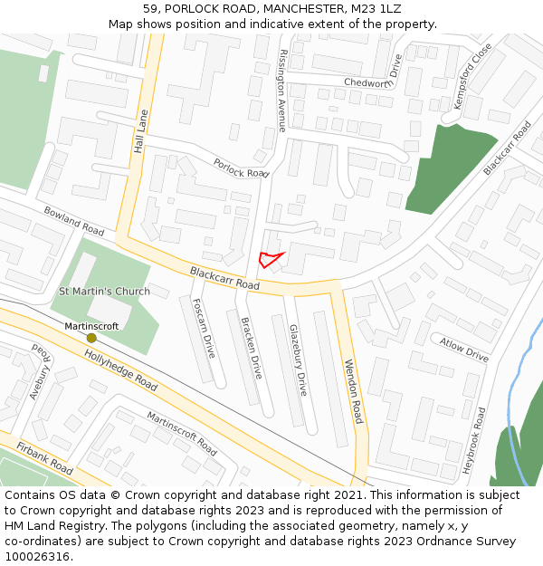 59, PORLOCK ROAD, MANCHESTER, M23 1LZ: Location map and indicative extent of plot