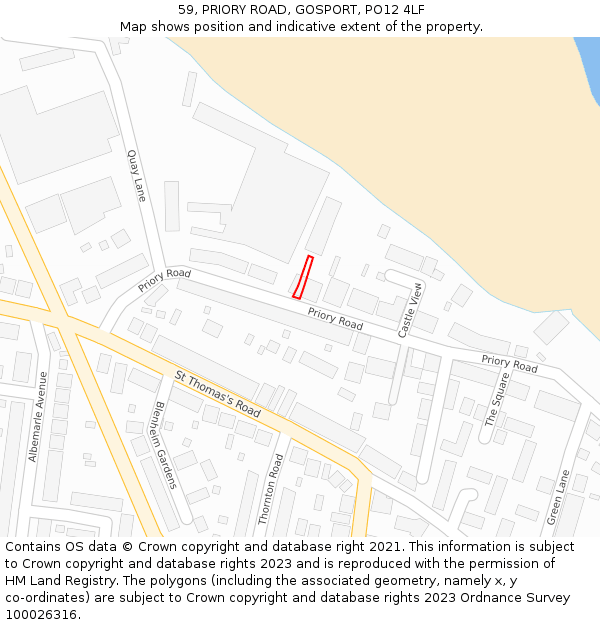 59, PRIORY ROAD, GOSPORT, PO12 4LF: Location map and indicative extent of plot