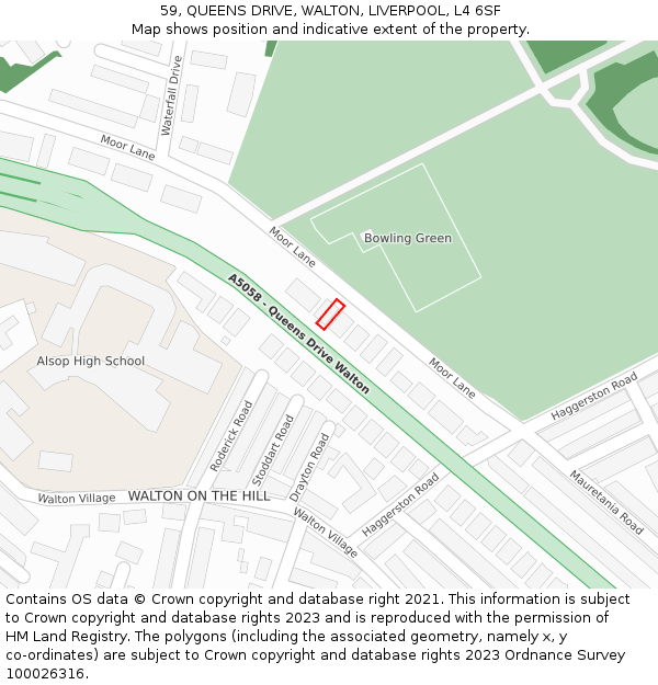 59, QUEENS DRIVE, WALTON, LIVERPOOL, L4 6SF: Location map and indicative extent of plot