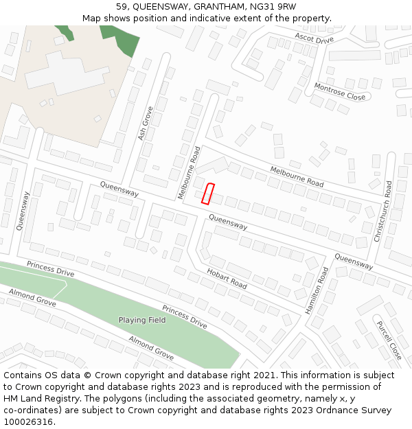 59, QUEENSWAY, GRANTHAM, NG31 9RW: Location map and indicative extent of plot