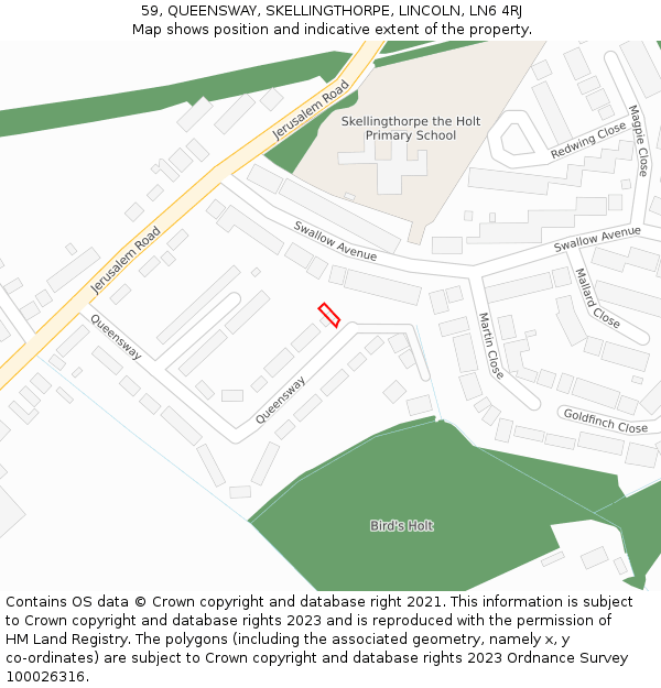 59, QUEENSWAY, SKELLINGTHORPE, LINCOLN, LN6 4RJ: Location map and indicative extent of plot