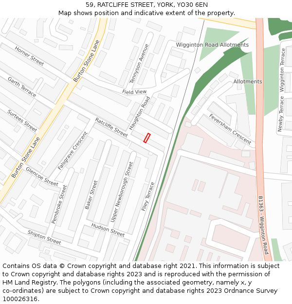 59, RATCLIFFE STREET, YORK, YO30 6EN: Location map and indicative extent of plot