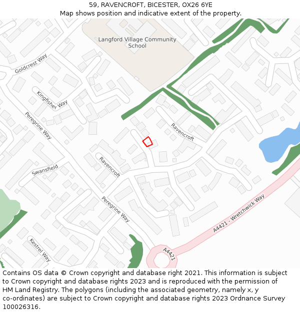 59, RAVENCROFT, BICESTER, OX26 6YE: Location map and indicative extent of plot