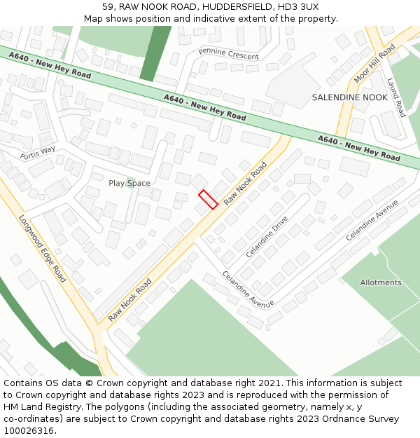 59, RAW NOOK ROAD, HUDDERSFIELD, HD3 3UX: Location map and indicative extent of plot