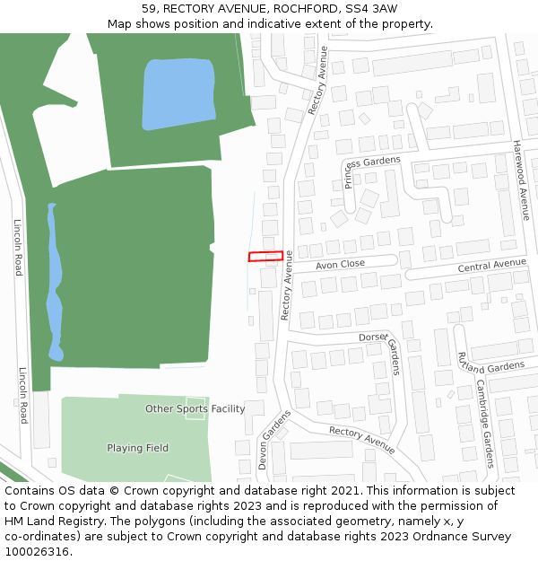 59, RECTORY AVENUE, ROCHFORD, SS4 3AW: Location map and indicative extent of plot