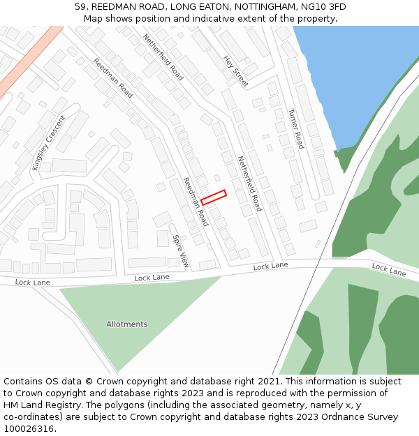 59, REEDMAN ROAD, LONG EATON, NOTTINGHAM, NG10 3FD: Location map and indicative extent of plot