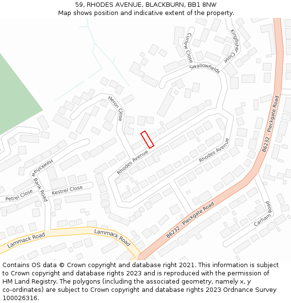 59, RHODES AVENUE, BLACKBURN, BB1 8NW: Location map and indicative extent of plot