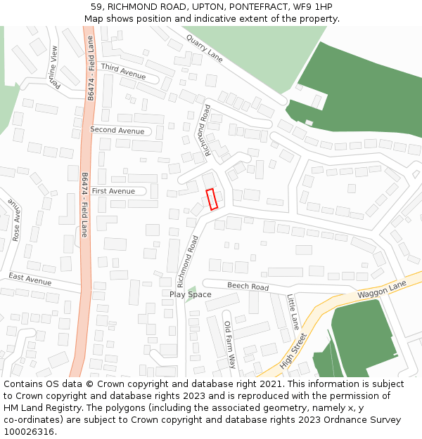 59, RICHMOND ROAD, UPTON, PONTEFRACT, WF9 1HP: Location map and indicative extent of plot