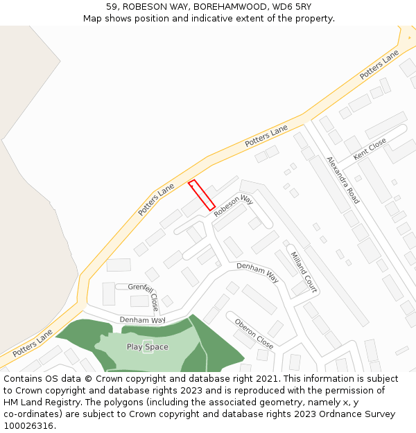 59, ROBESON WAY, BOREHAMWOOD, WD6 5RY: Location map and indicative extent of plot