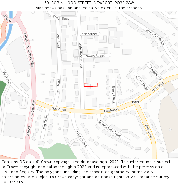 59, ROBIN HOOD STREET, NEWPORT, PO30 2AW: Location map and indicative extent of plot