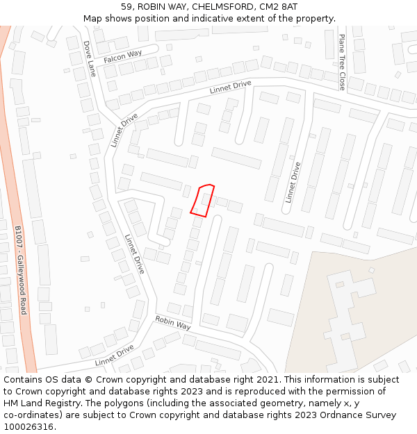 59, ROBIN WAY, CHELMSFORD, CM2 8AT: Location map and indicative extent of plot