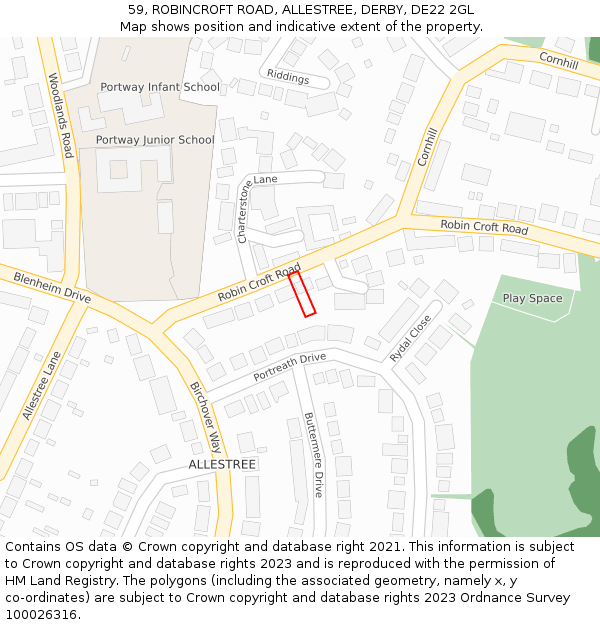 59, ROBINCROFT ROAD, ALLESTREE, DERBY, DE22 2GL: Location map and indicative extent of plot