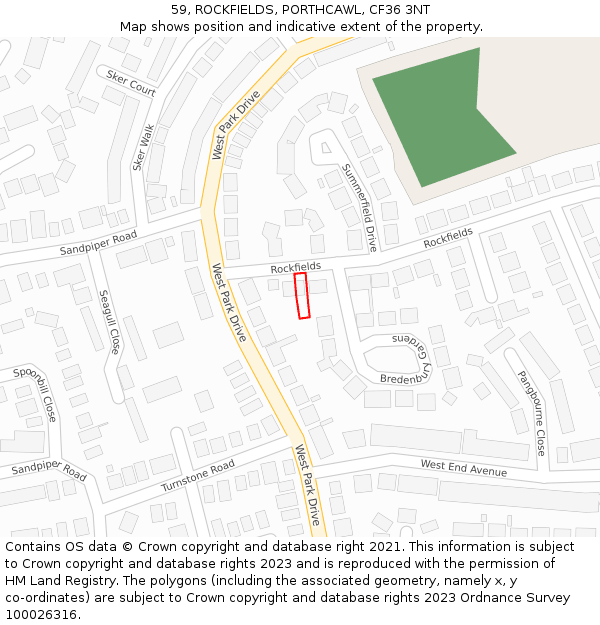 59, ROCKFIELDS, PORTHCAWL, CF36 3NT: Location map and indicative extent of plot