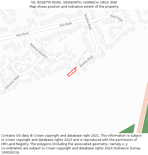 59, ROSETTA ROAD, SPIXWORTH, NORWICH, NR10 3NW: Location map and indicative extent of plot