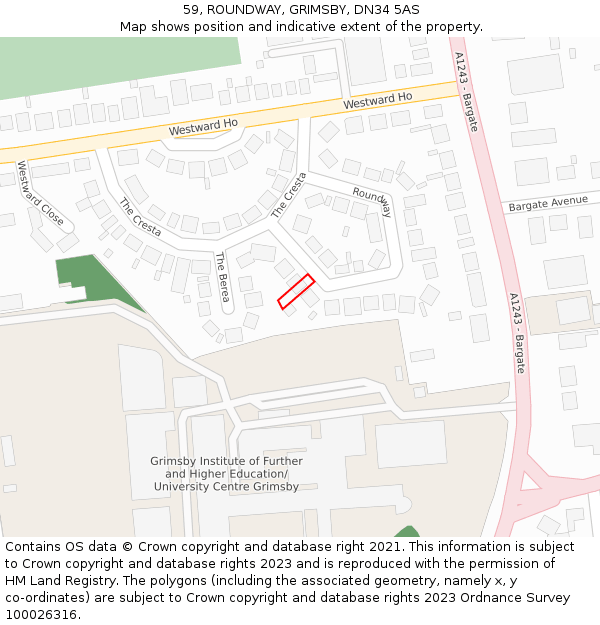 59, ROUNDWAY, GRIMSBY, DN34 5AS: Location map and indicative extent of plot