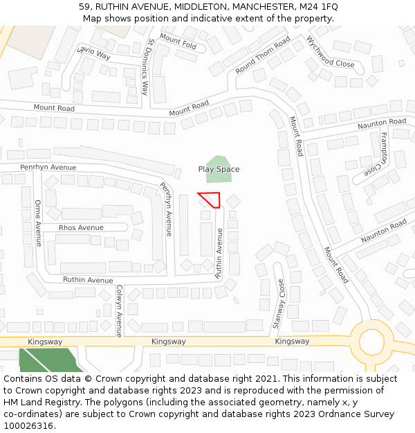 59, RUTHIN AVENUE, MIDDLETON, MANCHESTER, M24 1FQ: Location map and indicative extent of plot