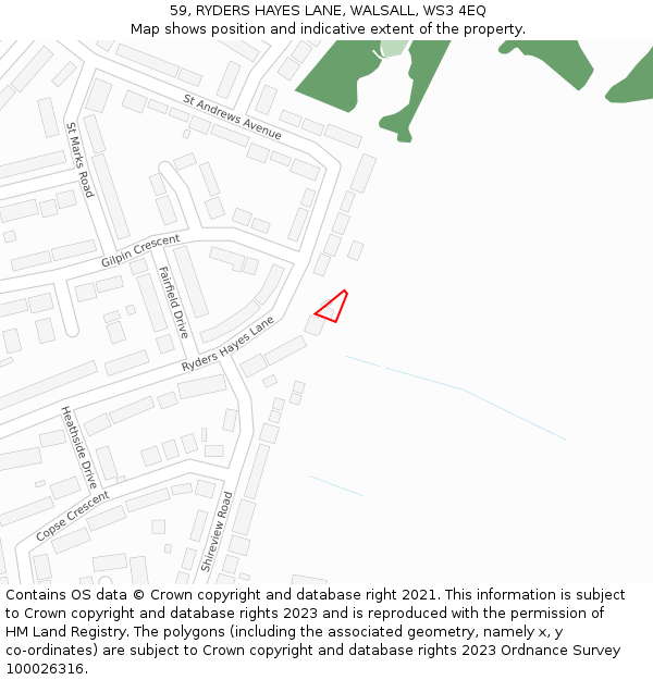 59, RYDERS HAYES LANE, WALSALL, WS3 4EQ: Location map and indicative extent of plot